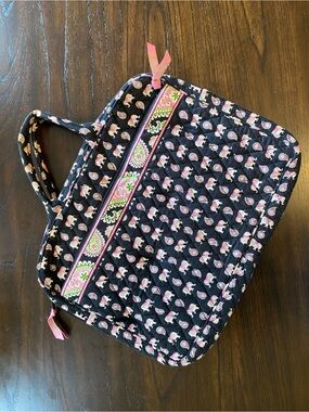 Vera Bradley Navy Quilted Laptop Bag with Pink Floral Elephants